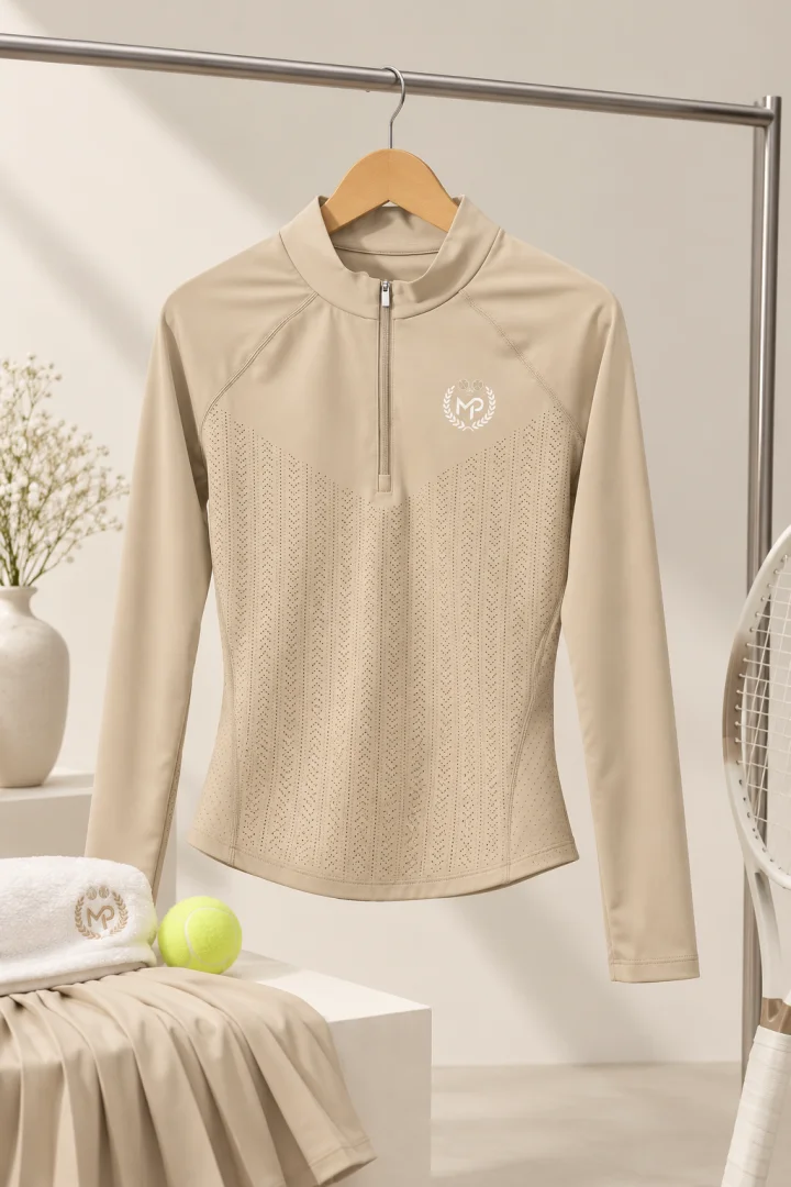 Set Áo dài tay cổ kéo khoá halfzip Chân Váy Xếp ly lasercut-XY1 - Ảnh 2